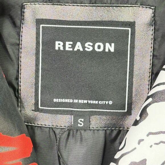 Reason Graffiti Print Moto Jacket Men’s Small Vegan Leather Streetwear Statement - Picture 14 of 14
